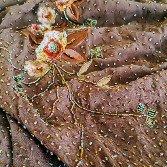 Vintage 90’s 100% Silk Dress Beaded Dress Backless Cowl Silk Slip Dress Floral - Picture 12 of 16